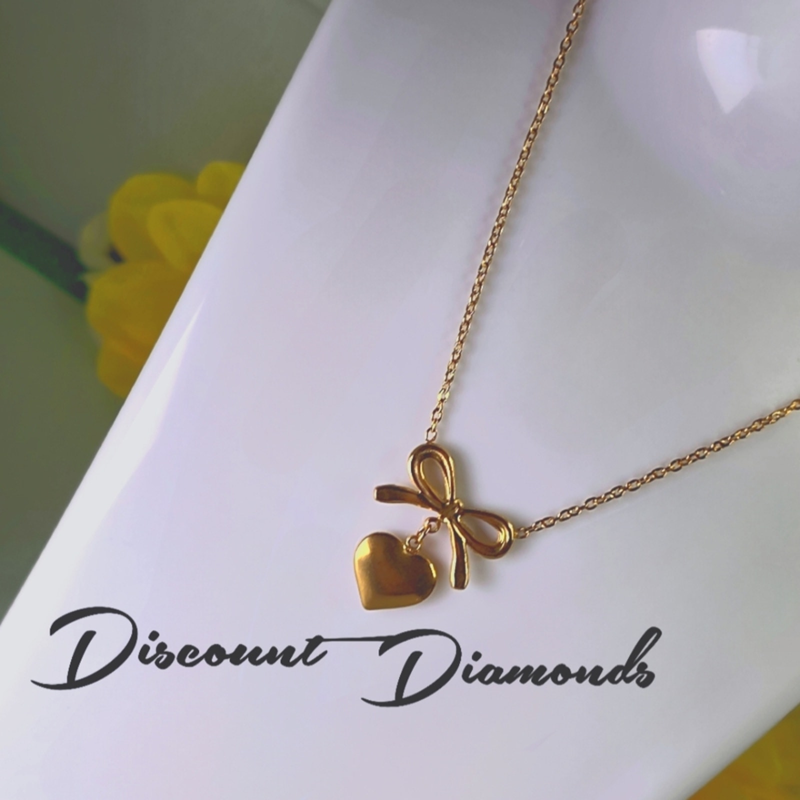 18k Yellow Gold Stainless Steel 316l Heart  Bow Necklace